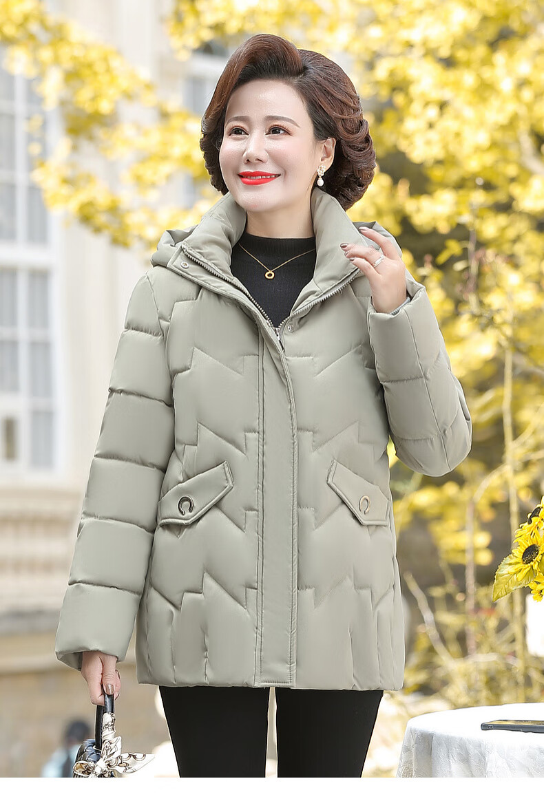 Hengyuanxiang Middle-aged Mom Winter Mid-length Down Cotton Jacket Thickened Fleece-lined Coat for Middle-aged and Elderly Women 19