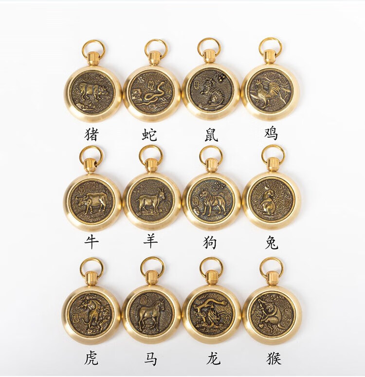 纯铜十二生肖钥匙扣挂件转钱手把件汽车钥匙扣时来运转把件挂饰 进宝