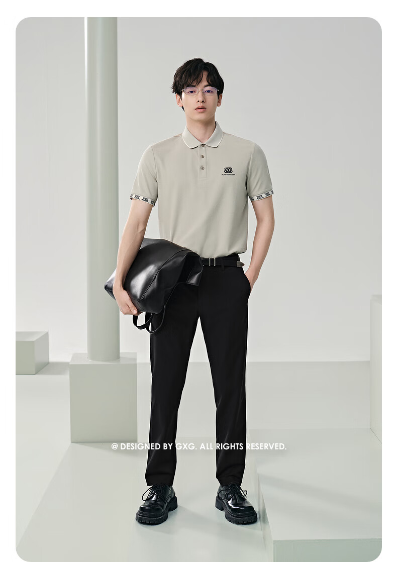 GXG Men's Clothing, Contains Mulberry Silk, Men's Business Turn-Down Collar Short-Sleeve Polo Shirt, Summer, Khaki Color, 4XL-195 5