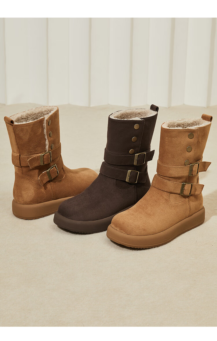 DAPHNE Women's Fleece-Lined Snow Boots New Winter Warmth Cold-Resistant Student Thick-Soled Mid-Calf Height-Increasing Cotton Boots Coffee Color Size 37 4