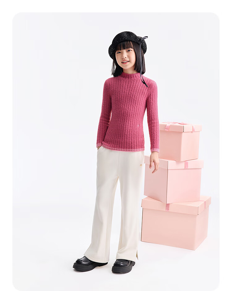 Annil Kids Girls Mid-Neck Long Sleeve Knit Sweater 2025 Winter New Warm Sweet Sweater Milk Candy White 110 7
