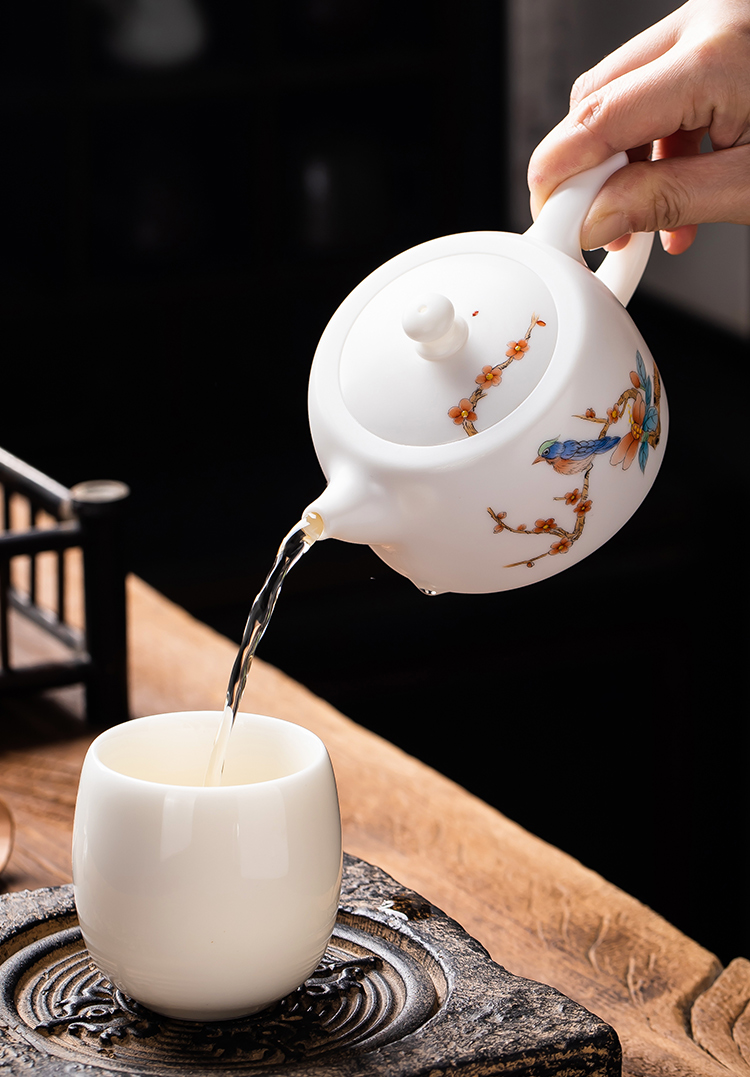 器语纯良白瓷茶壶徐月兰大师手工绘制喜上眉梢手绘玉瓷壶家有办公泡茶