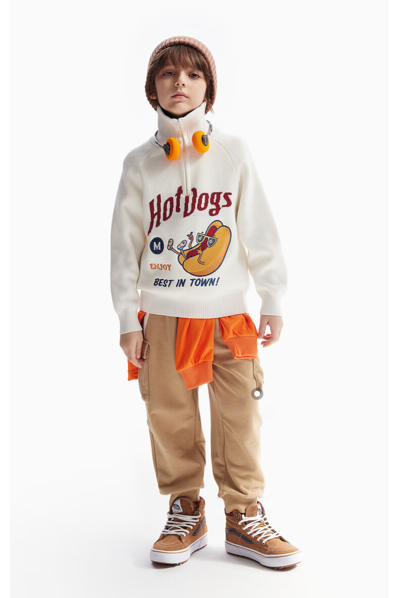 MQD Boys' Sweater, Autumn And Winter Style, Lapel Collar, Contrasting Color Knit Cardigan, Retro Academic Style, Warm Coat, Navy Blue, Size 130 9
