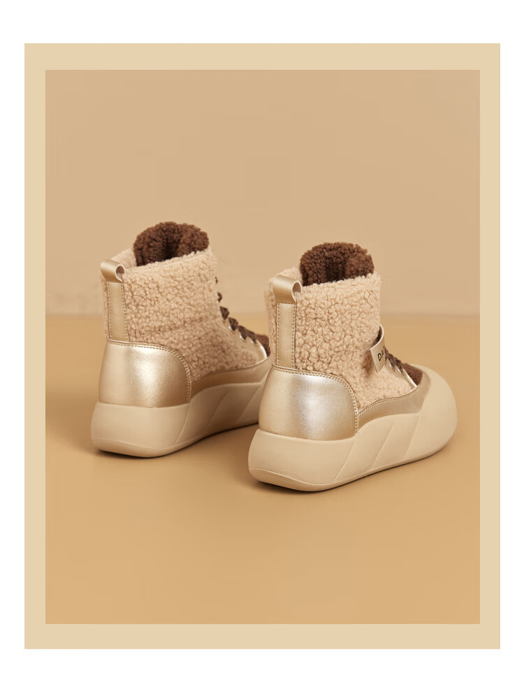 DAPHNE Women's Lamb Wool Snow Boots, New Winter Plush Thickened Warm High-Top Shoes, Coffee Color, Size 39 6