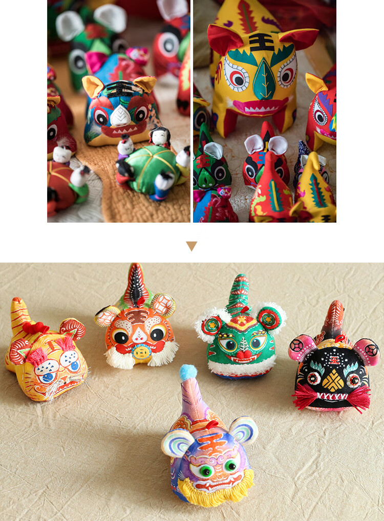 自然造物五虎临门手工艺传统布老虎玩偶礼盒5只装饰品挂件可定制五虎