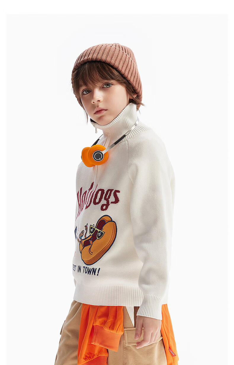 MQD Boys' Sweater, Autumn And Winter Style, Lapel Collar, Contrasting Color Knit Cardigan, Retro Academic Style, Warm Coat, Navy Blue, Size 130 12