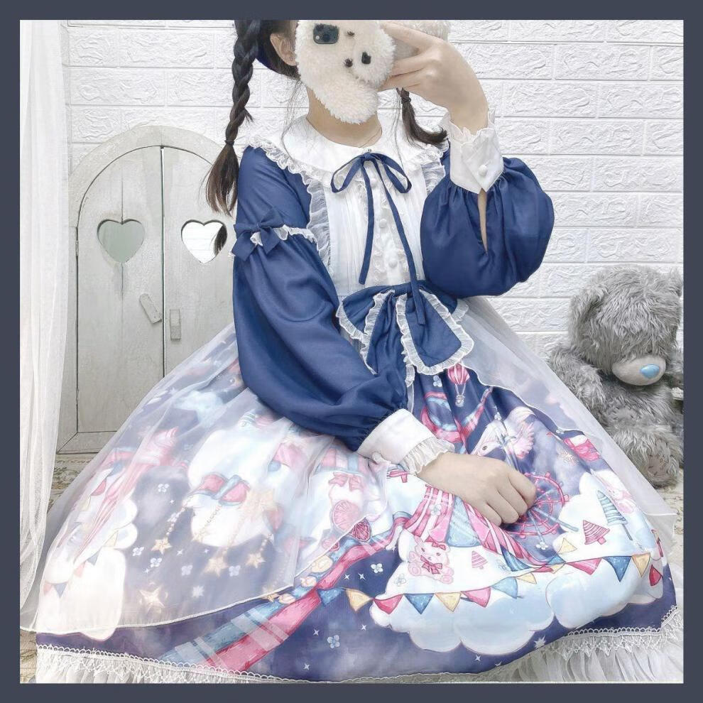 正版兔子爱丽丝jsk原创lolita洛丽塔洋装可爱萝莉连衣裙子夏全套绀色