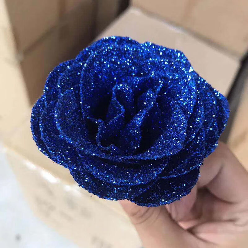 磐阙磐阙上新大号蓝色妖姬仿真玫瑰花头金粉水晶花婚庆庆典装饰花店包