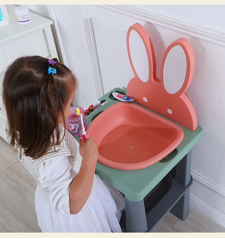 儿童脸盆洗脸盆宝宝洗漱架毛巾浴室收纳刷牙洗手训练小孩洗脸台淡蓝带