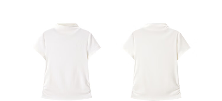 Taipingniao Women's T-Shirt, Semi-Turtleneck, Slim Fit, Short Sleeves, Waist-Cinching, French Style, Elegant Short Top, Off-White 2, L 18