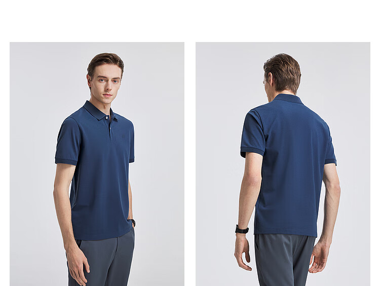 YOUNGOR [Cool Touch] Spring/Summer 2026 New Style, Turn-Down Collar, Solid Color, Oxygen Short-Sleeve Polo Shirt, Blue, Size S 8