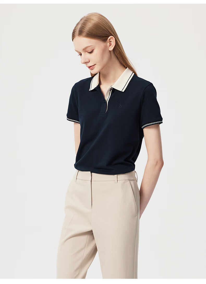 HAZZYS Women's Summer New Color-Block Collar Casual Commuting Polo Shirt ASTSE0CBE13 6