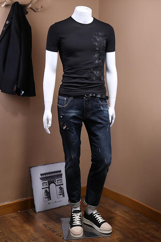 潮牌短袖t恤男2019夏季新款男士精致刺绣青年半袖韩版修身帅气男t大码