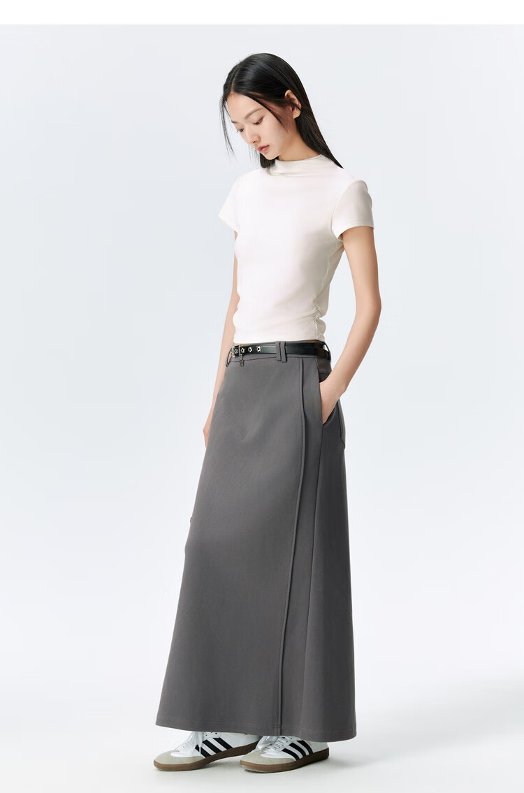 Taipingniao Women's T-Shirt, Semi-Turtleneck, Slim Fit, Short Sleeves, Waist-Cinching, French Style, Elegant Short Top, Off-White 2, L 15