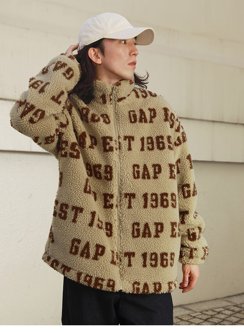 gap男女装冬季2022新款易穿搭logo仿羊羔绒宽松立领外套462623情侣