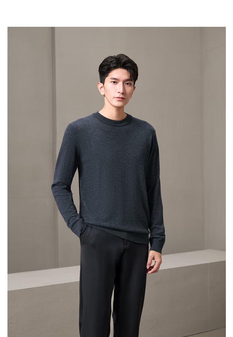 HLA Long-Sleeve Knit Sweater for Men, Lightweight Business Pure Wool Thermal Undershirt for Winter 13