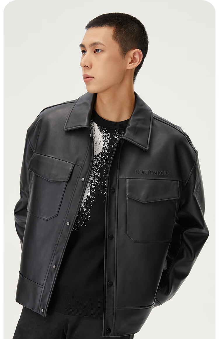 杰克琼斯冬季新款男士夹克皮衣百搭简约舒适外套男 黑 185/104a/xl