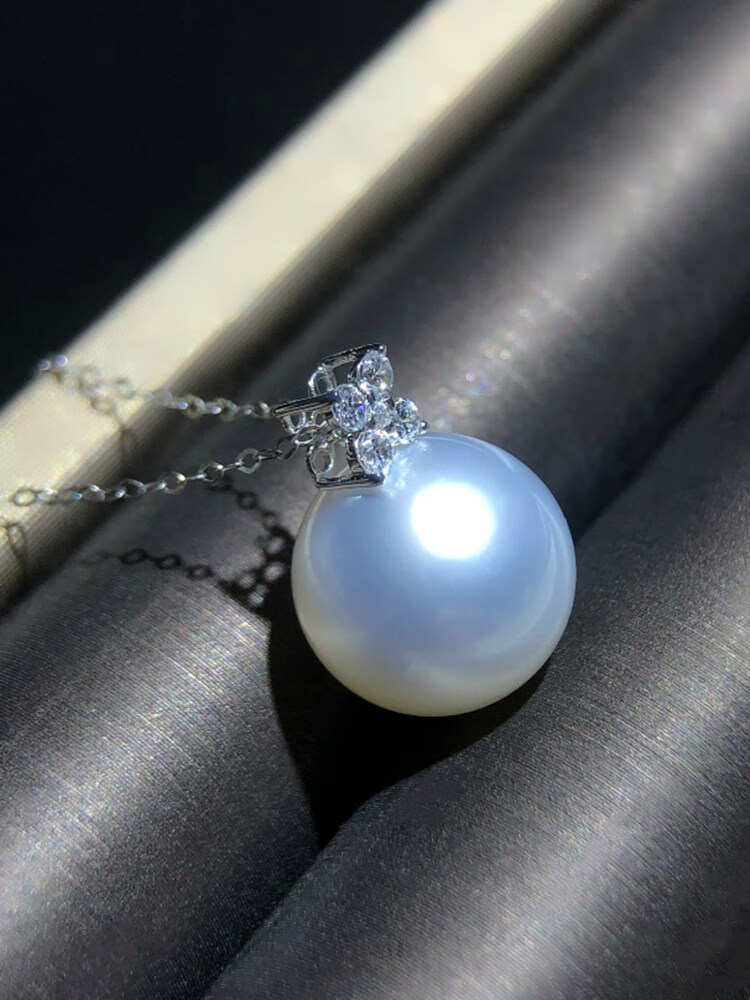 老凤凰金店款 南洋奥白大白天然海水澳白吊坠珍珠18澳洲银蓝冷光项链