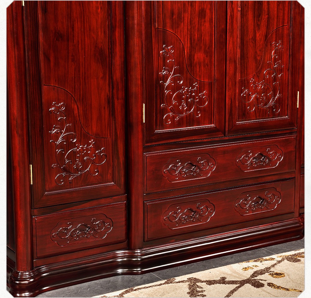 黑铁木豆)衣柜 实木衣柜四门大衣柜新中式顶箱柜 古典卧室家具 四门