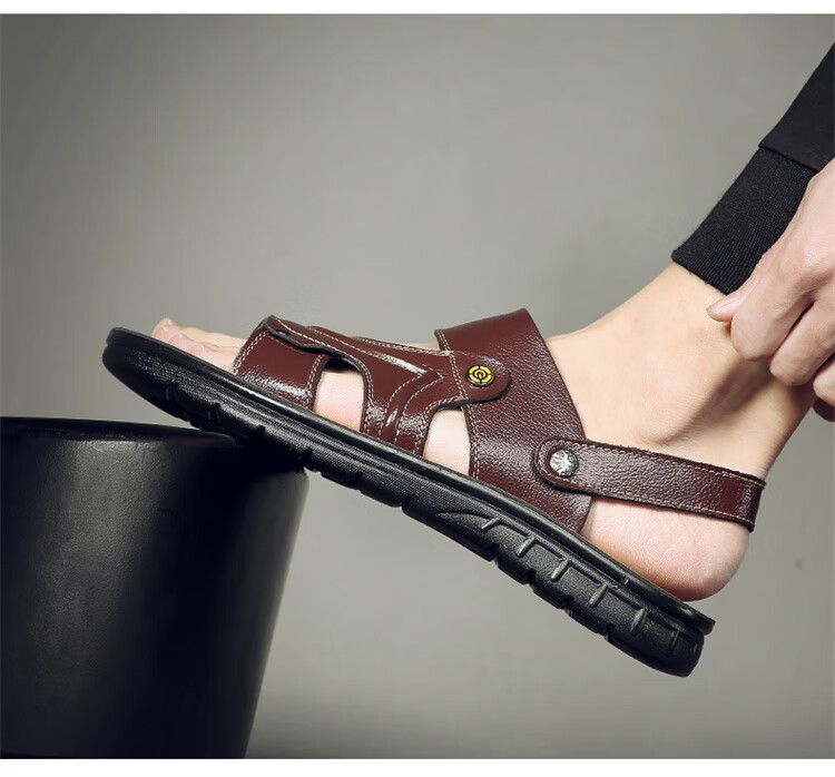 CARTELO Genuine Leather Sandals for Men, Breathable Top-Grain Leather Beach Shoes, Men's Outdoor Dual-Wear Slippers 9252 Brown Size 38 18