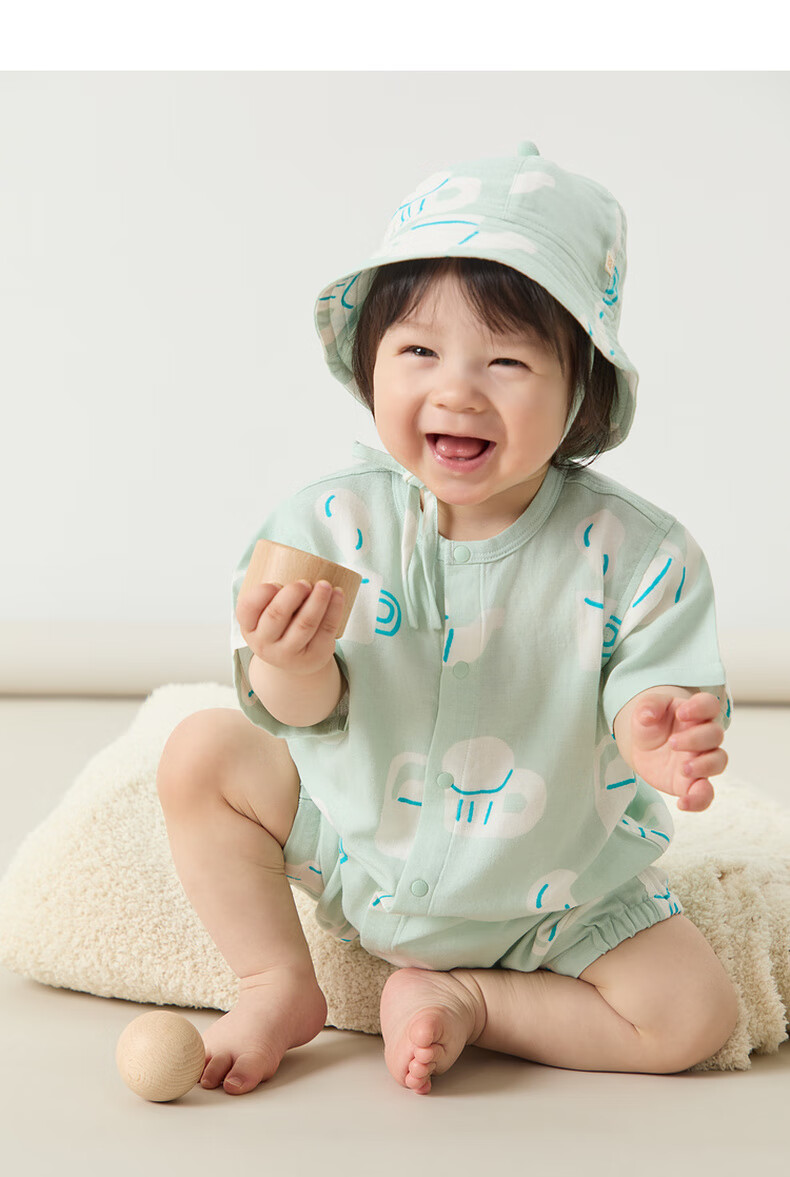 Papa Summer Infant Bamboo Cotton Romper for Boys And Girls, Short-Sleeve Gauze Printed Onesie, Breathable, Blue, 66cm 8