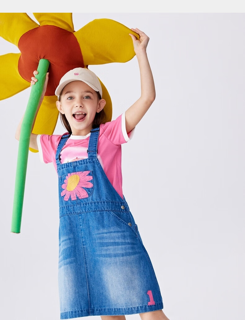 M.Latin Children's Clothing Girls' Dress Summer 2024 New Style Big Girl Suspender Dress Denim Light Blue 110cm 13
