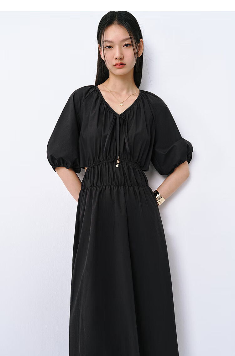 Peacebird Women's Premium Commuter Summer V-Neck Long Dress Small Brand Hollow Out Color-Block Simple Commuter White Long M 18