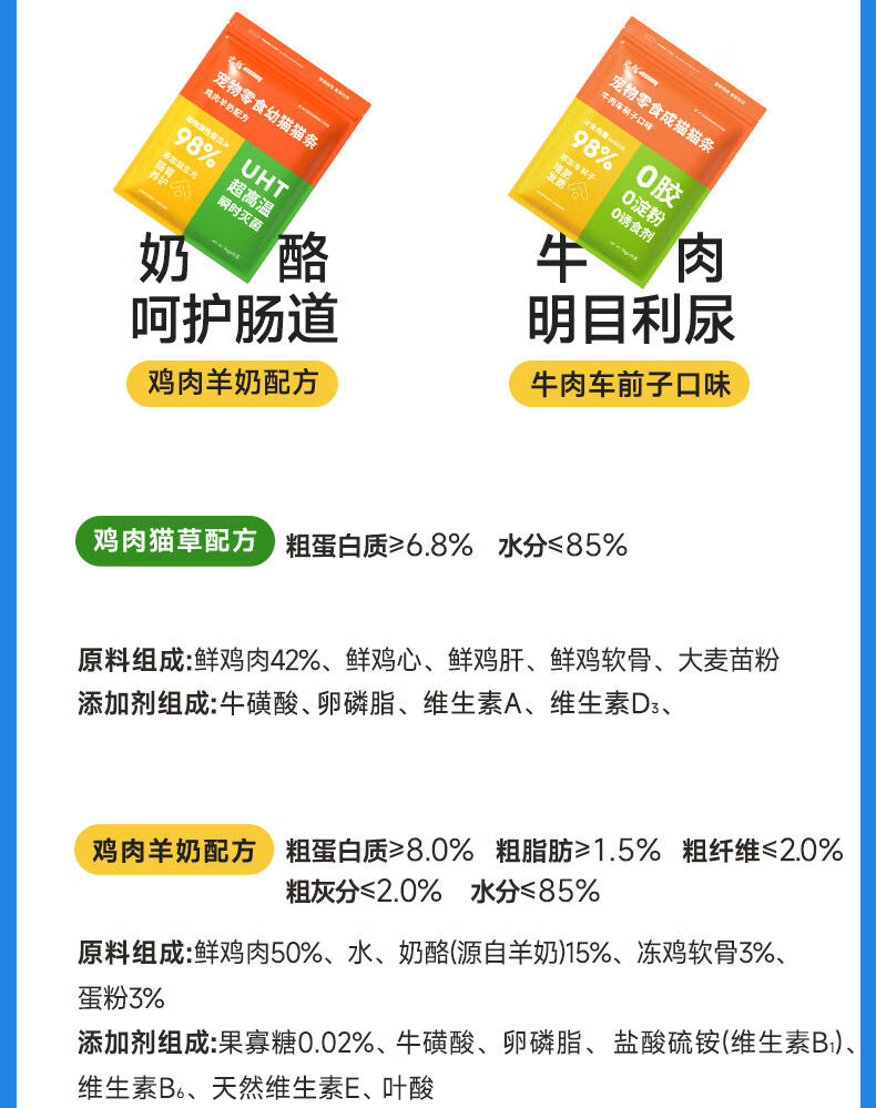 16，寬福貓條貓咪零食增肥發腮幼貓溼糧整箱貓罐頭無誘食劑無膠主食 鮮肉貓草條15支