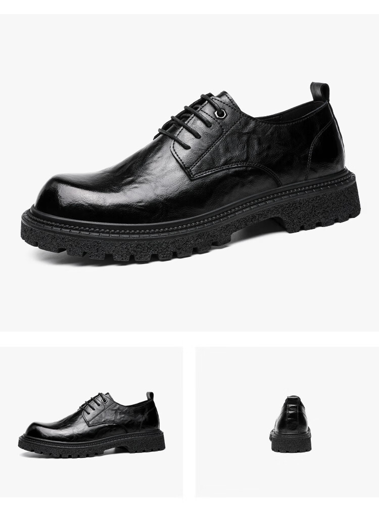 CARTELO CARTELO Hand-Grabbed Cowhide Men's Shoes, Thick-Soled Heightening Shoes, Business Casual Leather Shoes for Men, 9790 Black, Size 44 15