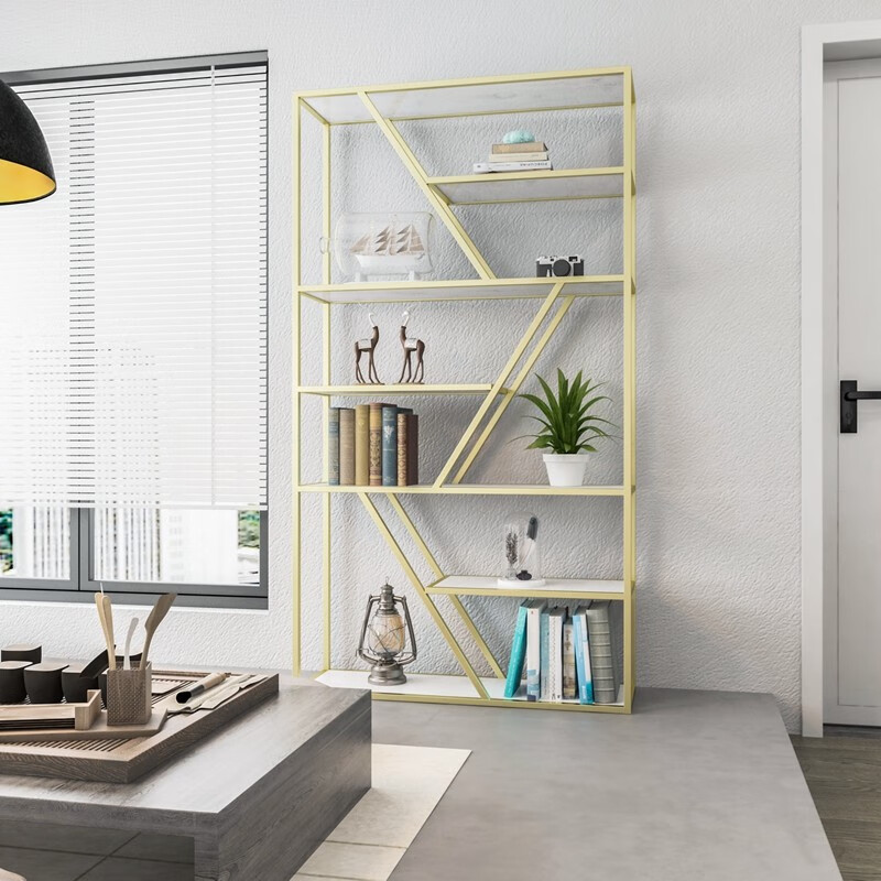 北欧现代轻奢大理石铁艺置物架金属隔断玄关架展示架金色饰品陈列架