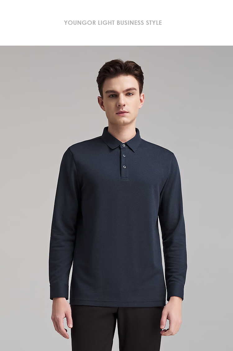 YOUNGOR [Machine Washable Wool] Heat-Retaining Men's Autumn Winter Long-Sleeve Wool Lapel Polo Shirt, Navy Blue, L 9
