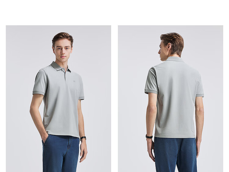 YOUNGOR [Cool Touch] Spring/Summer 2026 New Style, Turn-Down Collar, Solid Color, Oxygen Short-Sleeve Polo Shirt, Blue, Size S 10