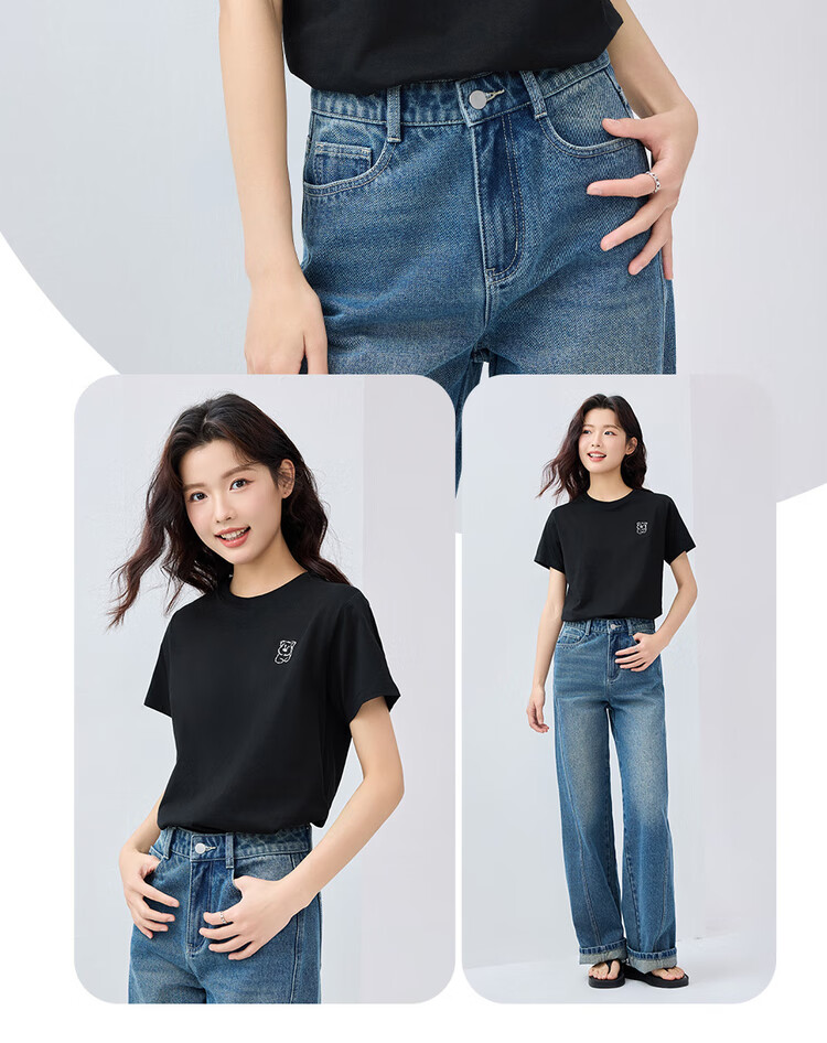 Giordano Women's Short-Sleeve T-Shirt, Summer Pure Cotton, Cute Animal Embroidery, Round Neck Top, Women's 05395381 17