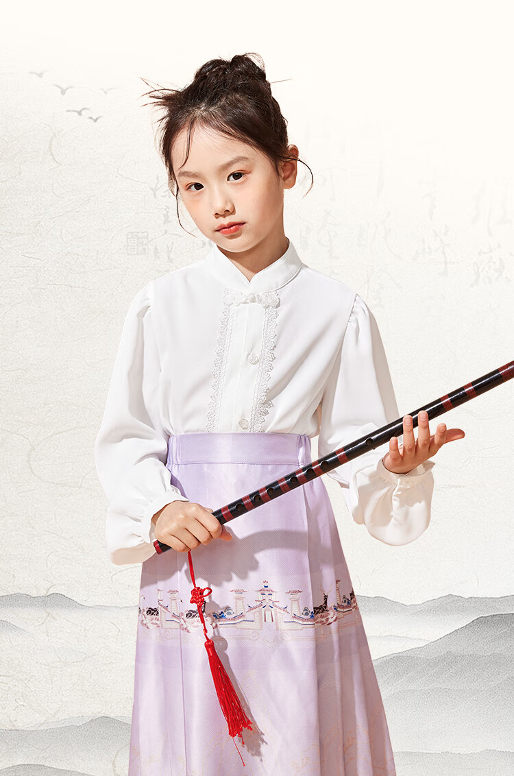 Jeanswest Children's Hanfu Spring And Autumn Style, 2025 New Chinese-Style Girls' Horse-Face Skirt Set, Chinese-Style Skirt Two-Piece Set for Older Childre 11