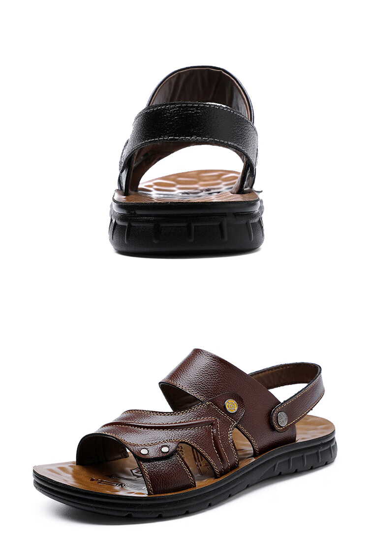 CARTELO Genuine Leather Sandals for Men, Breathable Top-Grain Leather Beach Shoes, Men's Outdoor Dual-Wear Slippers 9252 Brown Size 38 21