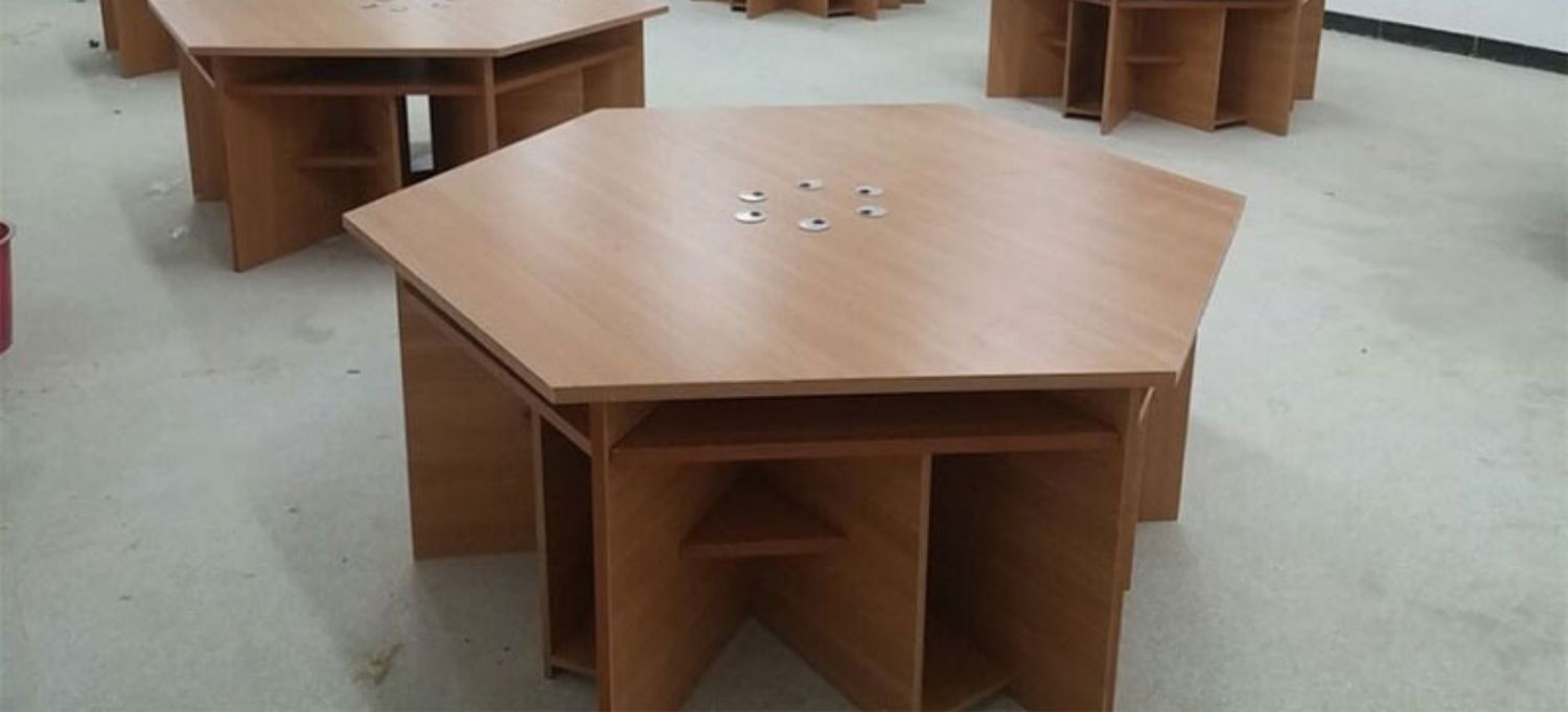 学生六角桌六边桌 科学创客教室拼接桌子 学校微机室六边形电脑桌