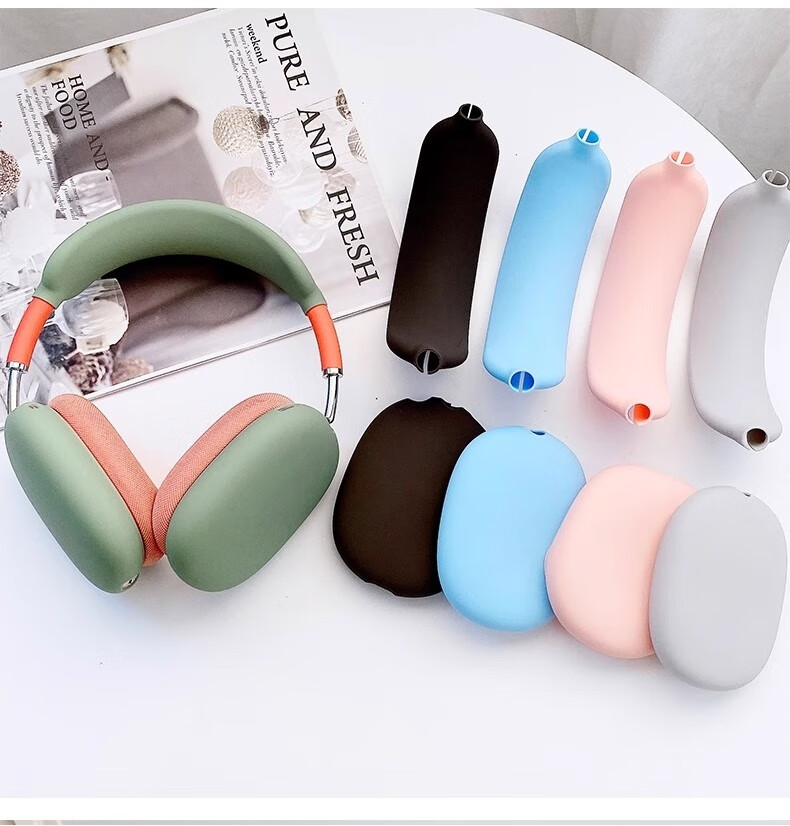 PENGGU Earphone Protective Case for Apple AirPods Max, Silicone Ear Tips, Headband Rubber Protection, Anti-Scratch Wear-Resistant Soft Cover, Silver Gray 2
