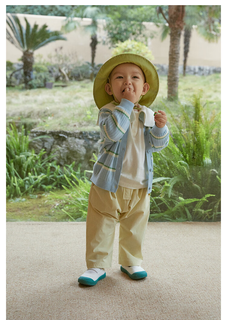 Papa Spring And Autumn Children's Sweater Knitted Cardigan for Boys And Girls, Striped Top Outerwear, Blue, 73cm 24