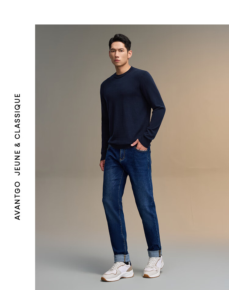 HLA Long-Sleeve Knit Sweater for Men, Lightweight Business Pure Wool Thermal Undershirt for Winter 14