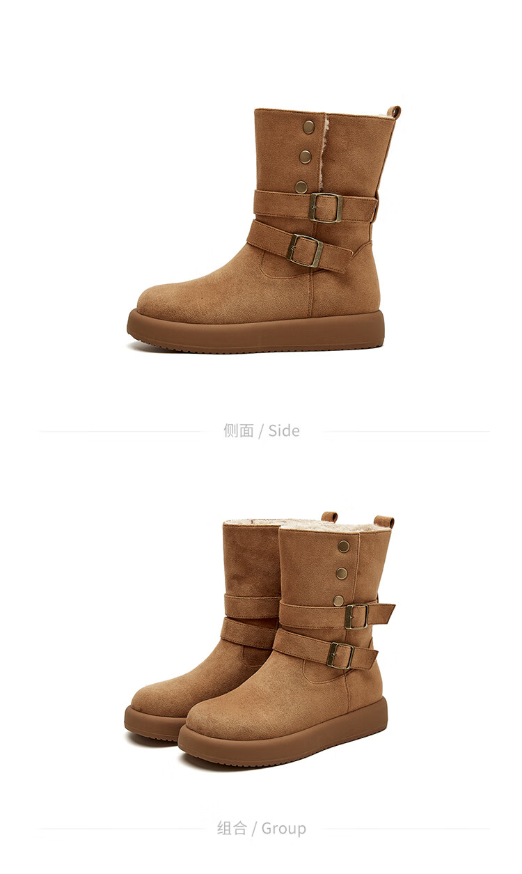 DAPHNE Women's Fleece-Lined Snow Boots New Winter Warmth Cold-Resistant Student Thick-Soled Mid-Calf Height-Increasing Cotton Boots Brown 37 12