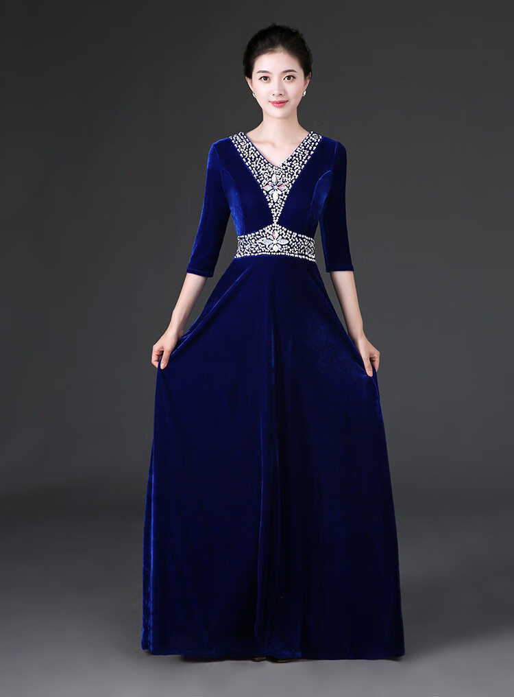 普戈斯合唱服长裙成人金丝绒大合唱团演出服女指挥主持人中老年舞台