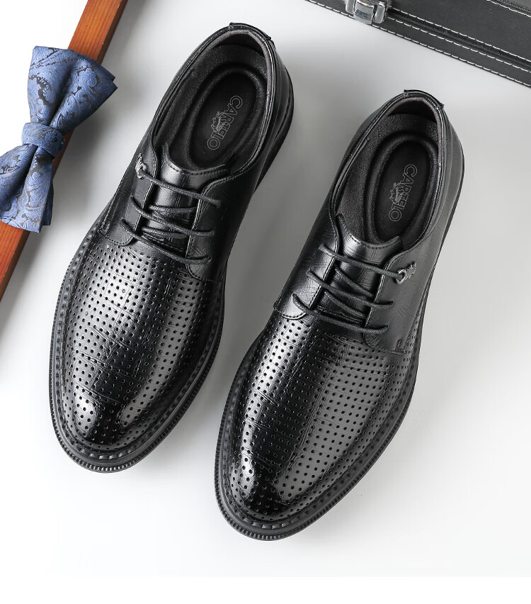 CARTELO British Trendy Plaid Formal Shoes for Men, Business Leather Shoes, Soft Cowhide Low-Top Men's Shoes 9541 Black 38 16