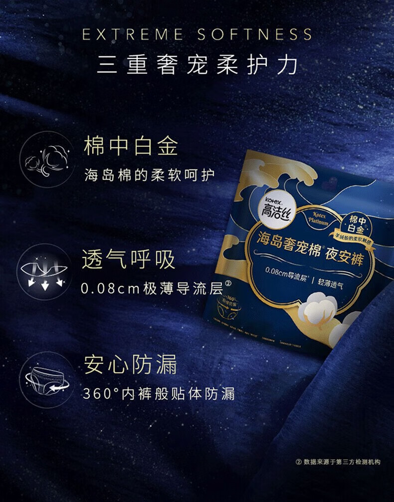 30，高潔絲（Kotex）夜安褲批發M/L/XL碼安心褲夜用衛生巾安睡褲 海島奢寵棉L3條