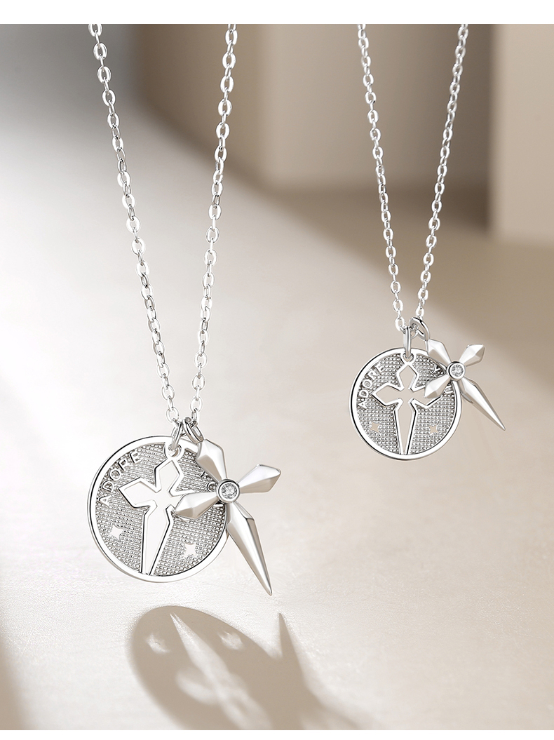 centurykindle十字架情侣项链一对情侣款刻字简约男生项链个性潮流