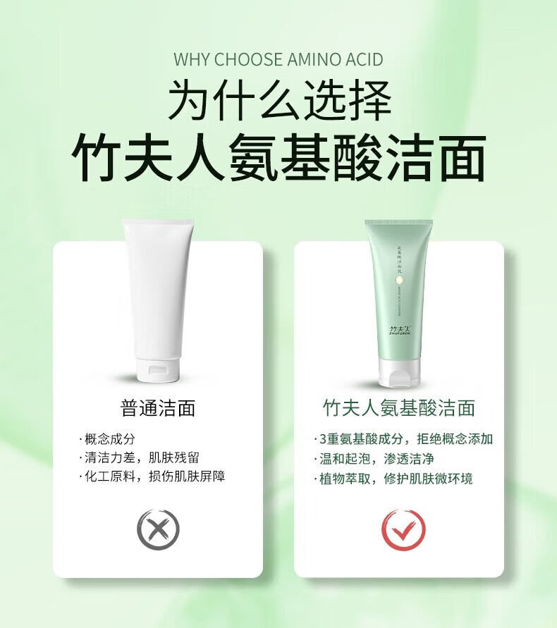 竹夫人（ZHUFUREN）洗面奶氨基酸洁面乳男女士补水去黑头温和清洁洗面奶 120g（洗面奶*1）