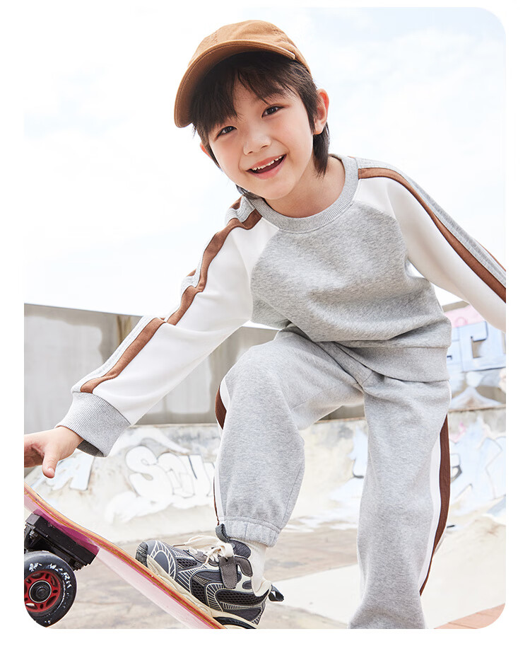 Jeanswest Boys' Autumn Wear 2025, Children's Round Neck Sweatshirt, Color-Block Spliced Clothing, Big Kids' Autumn Top, Boys' Sportswear 6