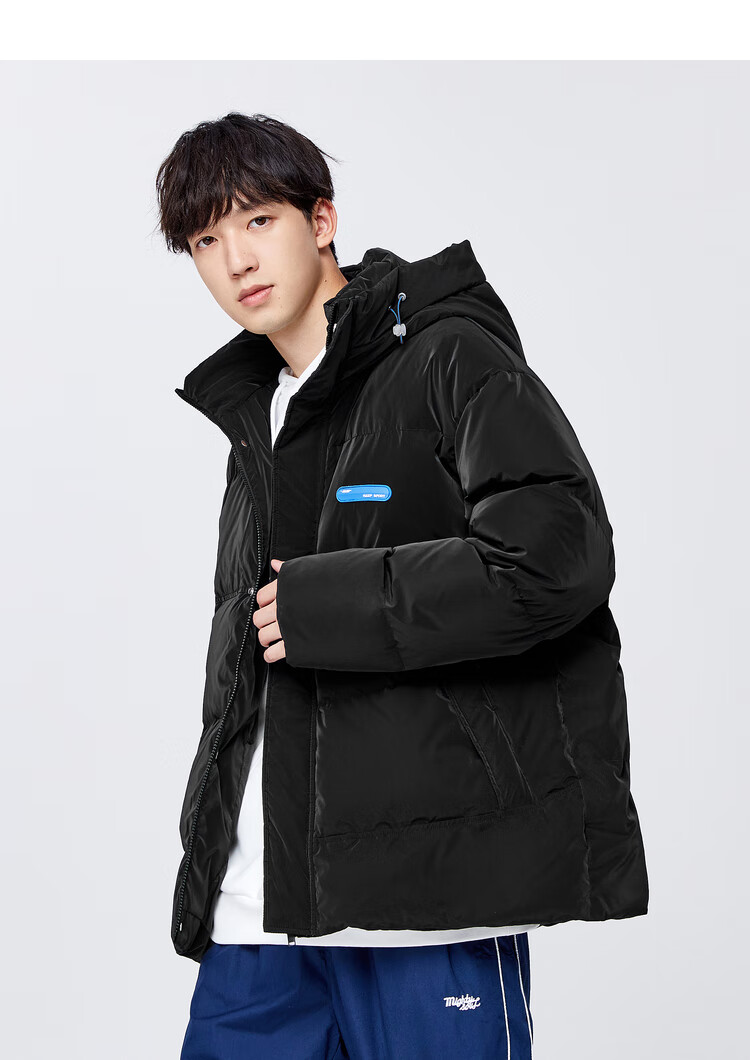 森马羽绒服男宽松保暖舒适2022冬季新款抽绳连帽减龄时尚学院外套 本