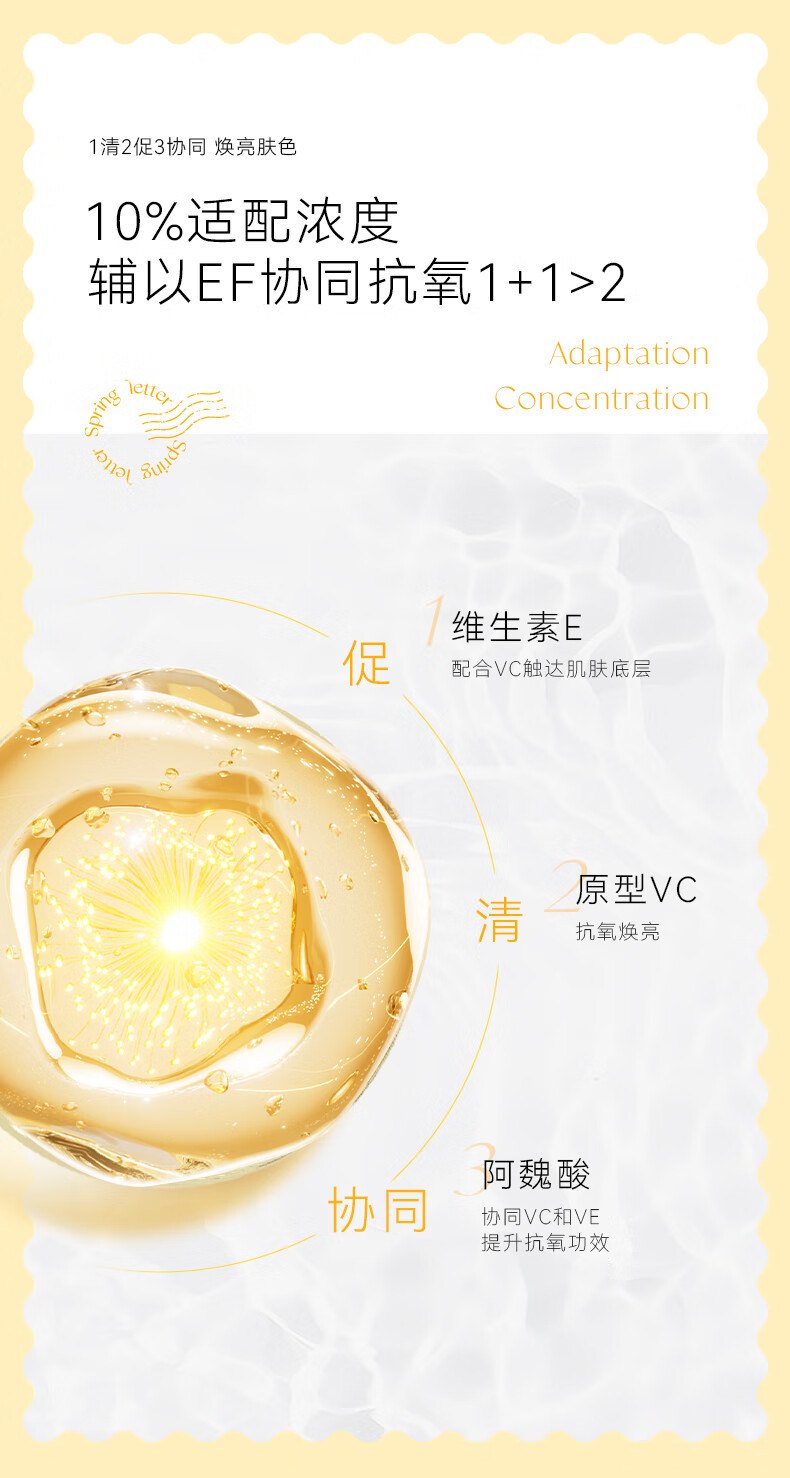 春日来信vc精华液抗皱紧致精华抗氧提亮肤色维C护肤品生日礼物送女友 10%VC 30ml瓶装