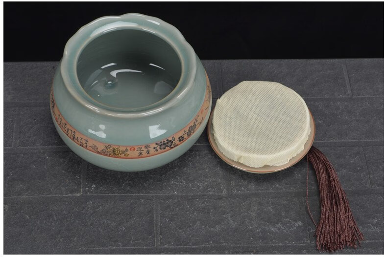 茶叶罐盖子密封无纺布花布茶叶罐配件双面胶青花布无纺布陶瓷封口