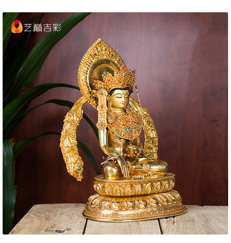 艺巅吉彩 释迦牟尼佛12岁等身像尼泊尔铜全鎏金大昭寺觉卧佛 1尺